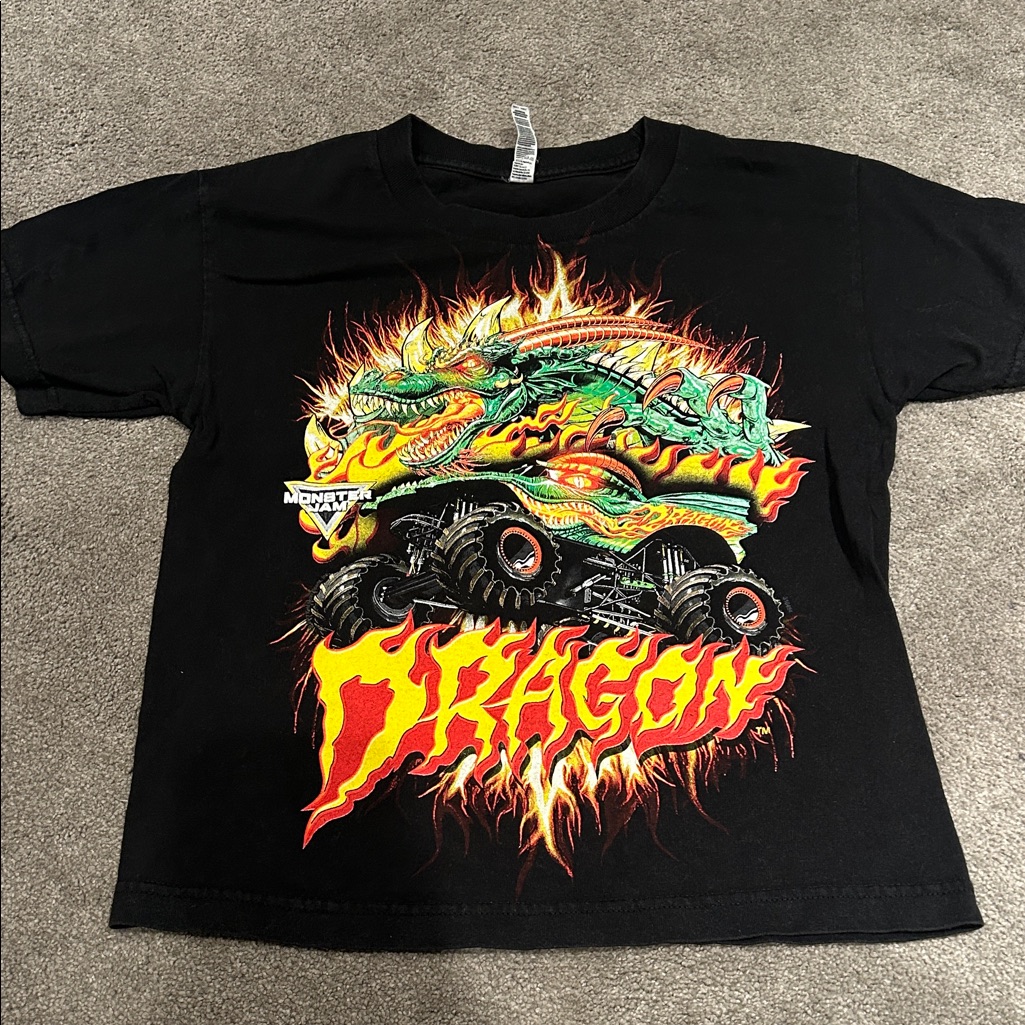 Fiery Dragon Monster Truck Kids Tee - Black